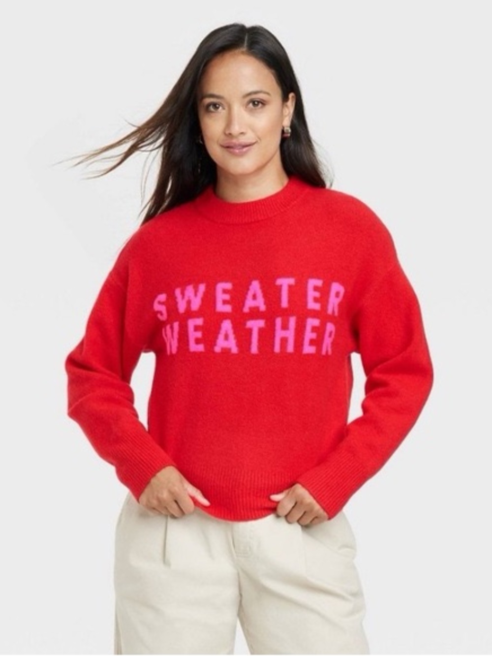A New Day Red 'Sweater Weather' Crewneck Sweater M